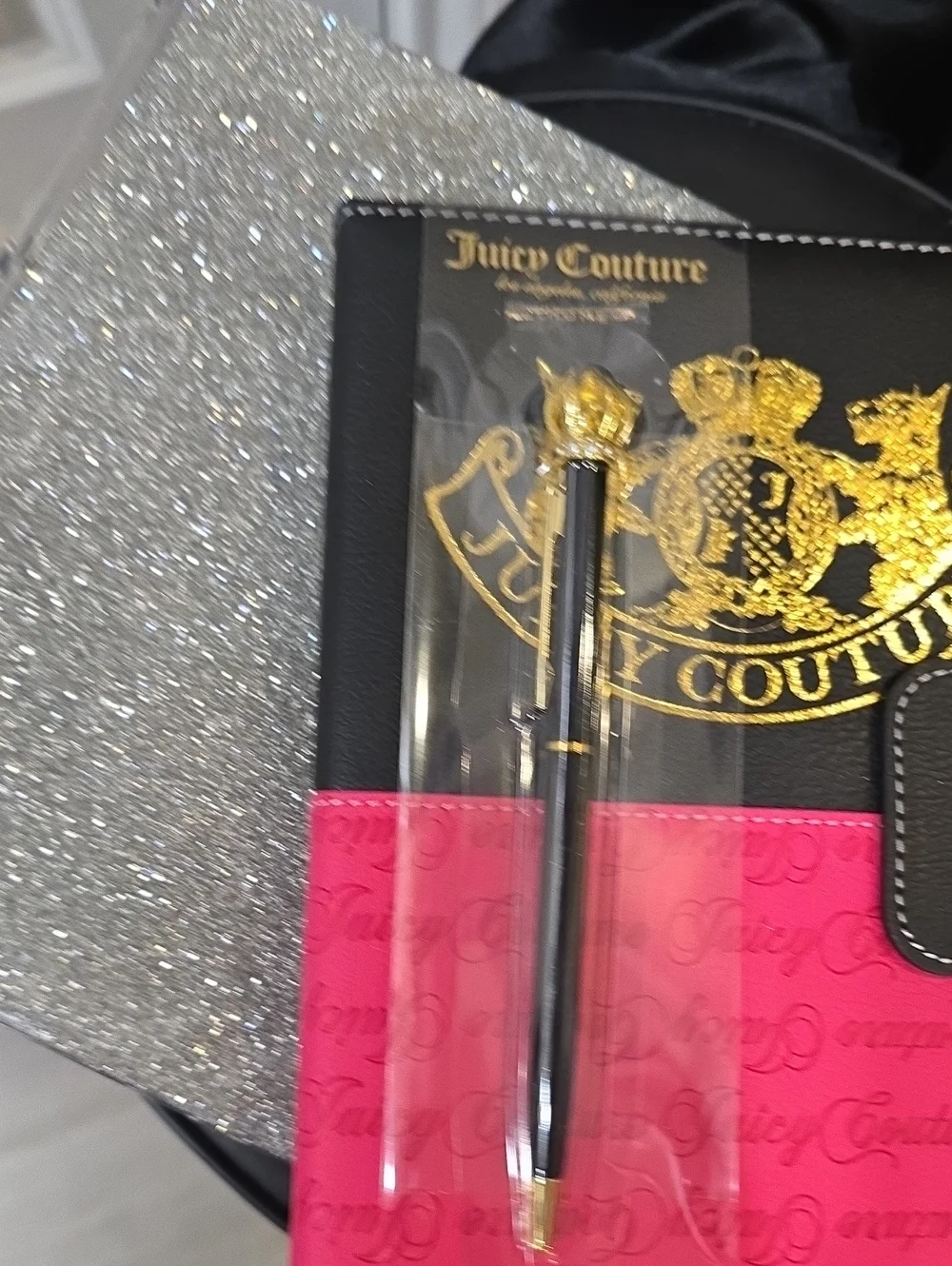 Juicy Couture Home Script Logo Scottie Dog Embossed Journal w/Crown Pen